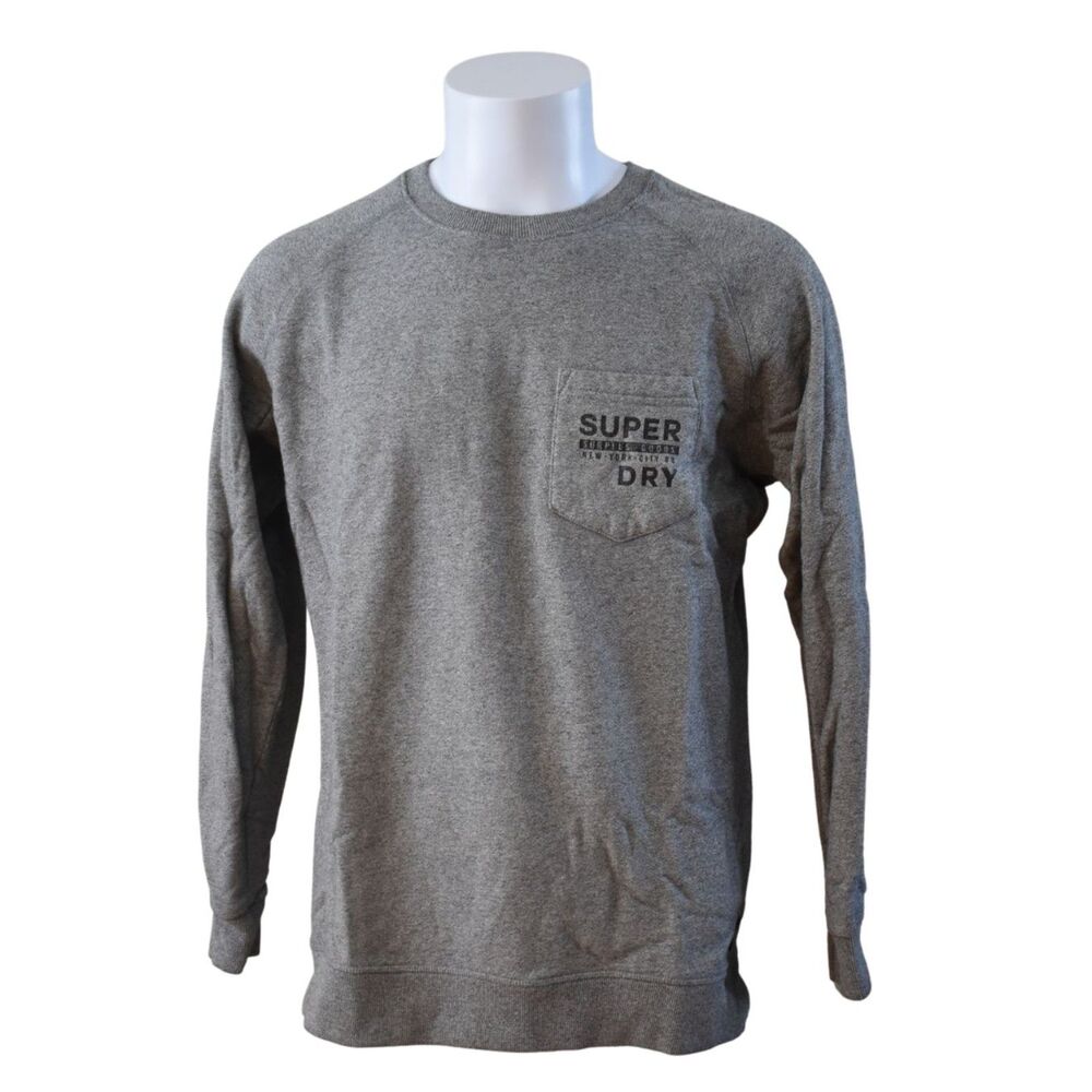 Superdry Crewneck Pocket Sweatshirt Heathered Gray Mens XL